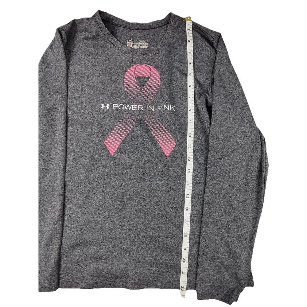 Under Armour HeatGear Shirt Womens Small Gray Power In Pink Long Sleeve Athletic - Picture 6 of 10